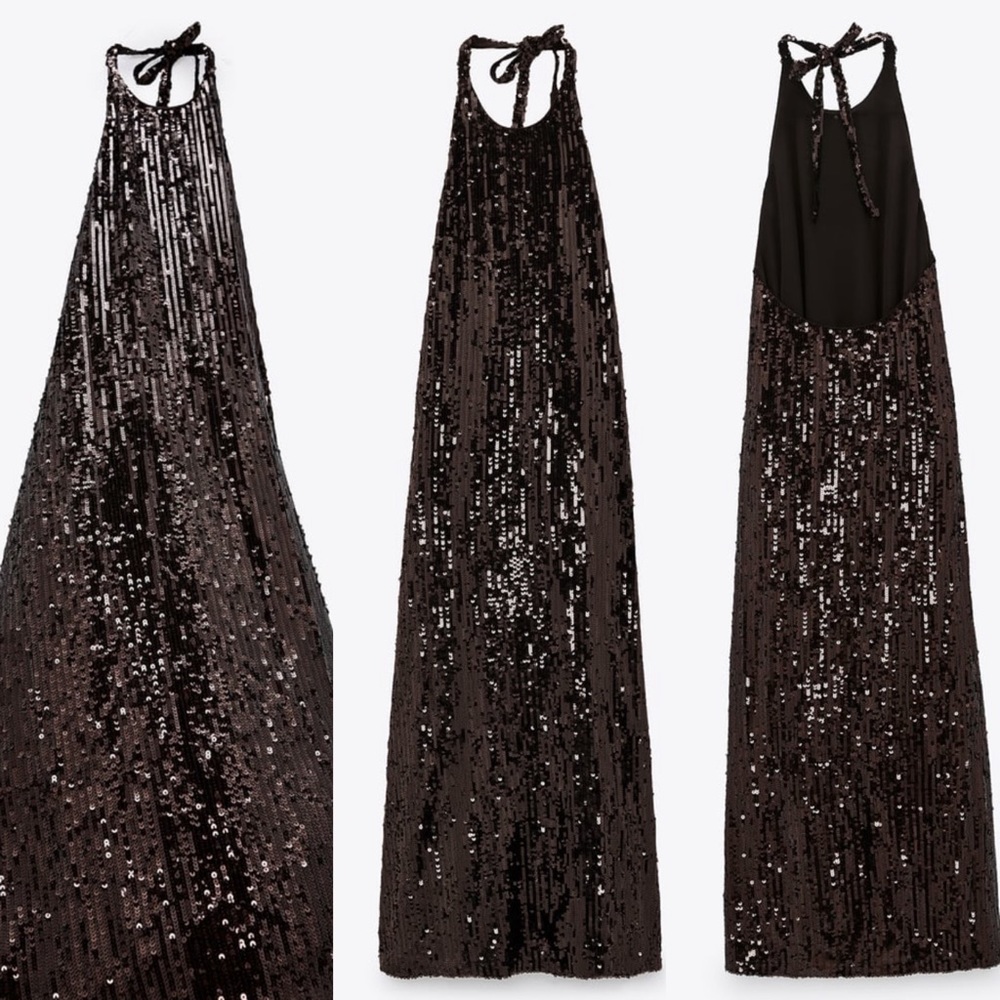 NWT Zara sequin halter party dress